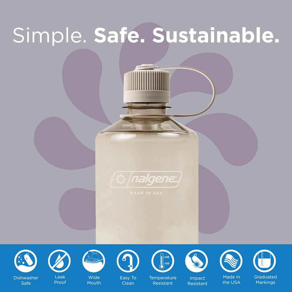 Nalgene Sustain Tritan BPA-Free Water Bottle Made with Material Derived from 50% Plastic Waste (using ISCC certified mass balance), 32 OZ, Narrow Mouth, Cotton TA52