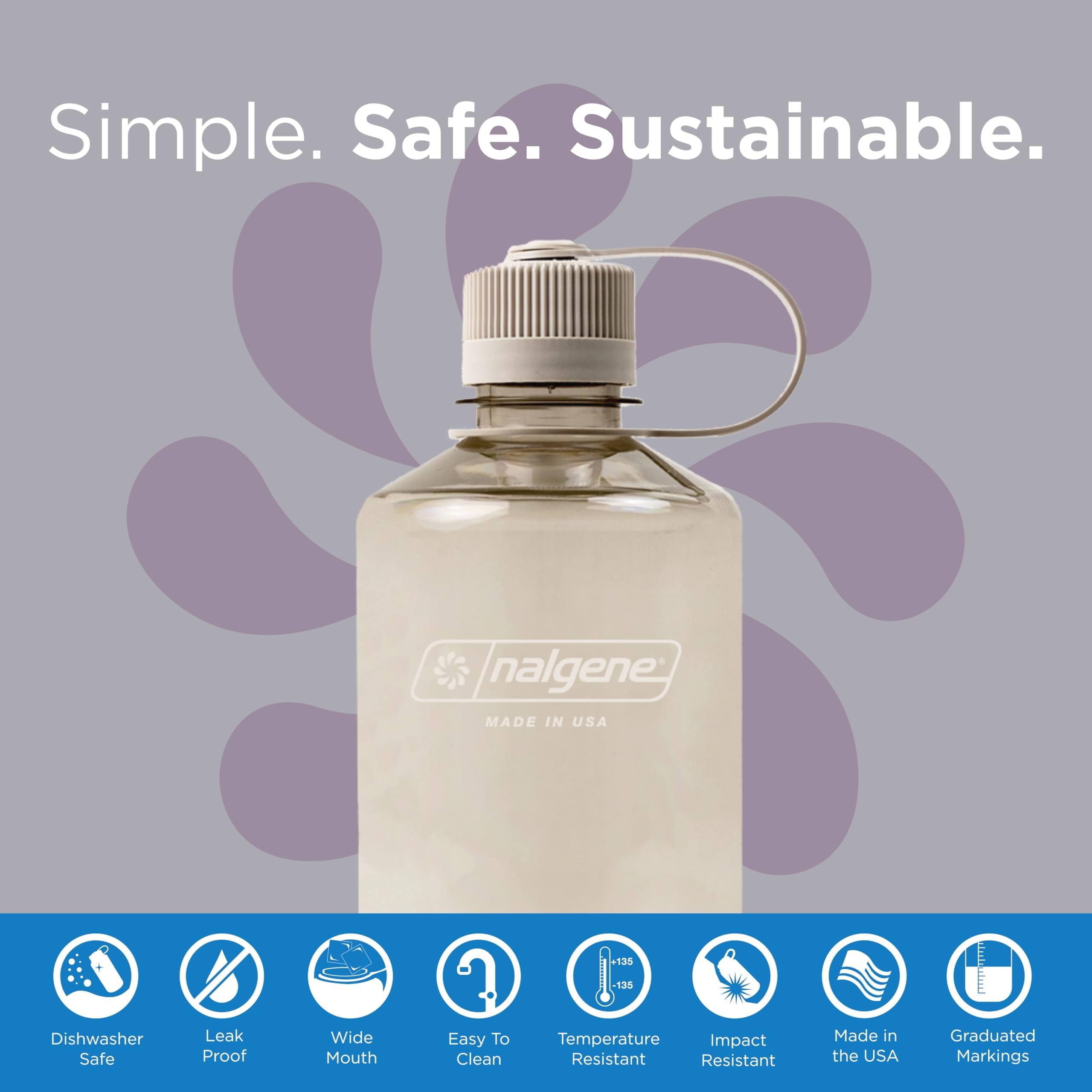 Nalgene Sustain Tritan BPA-Free Water Bottle Made with Material Derived from 50% Plastic Waste (using ISCC certified mass balance), 32 OZ, Narrow Mouth, Cotton TA52