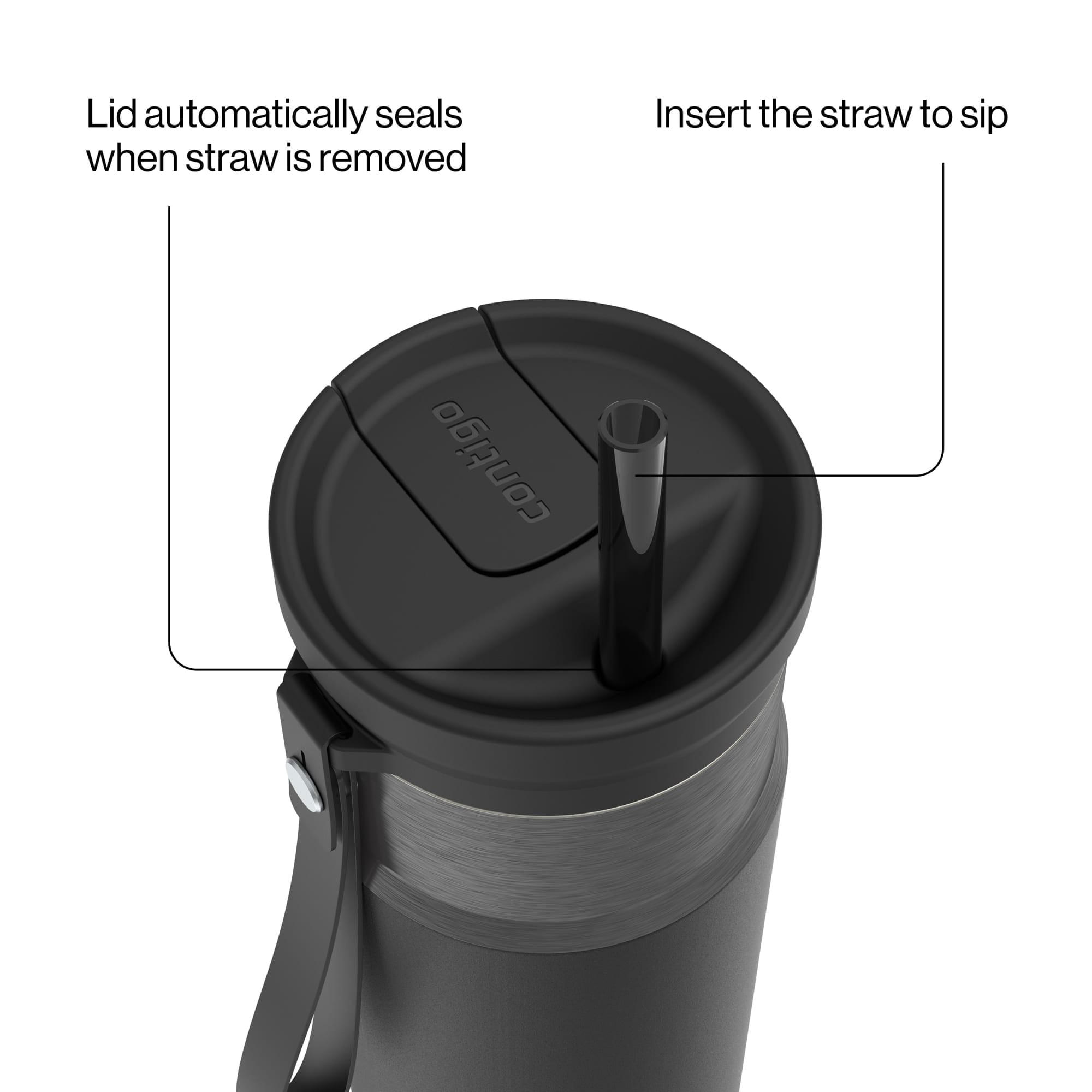 Contigo SnapSeal Leakproof Stainless Steel Reusable Water Bottle with Carrying Strap, Dark Blue/Bronze, 24 oz 6GVN