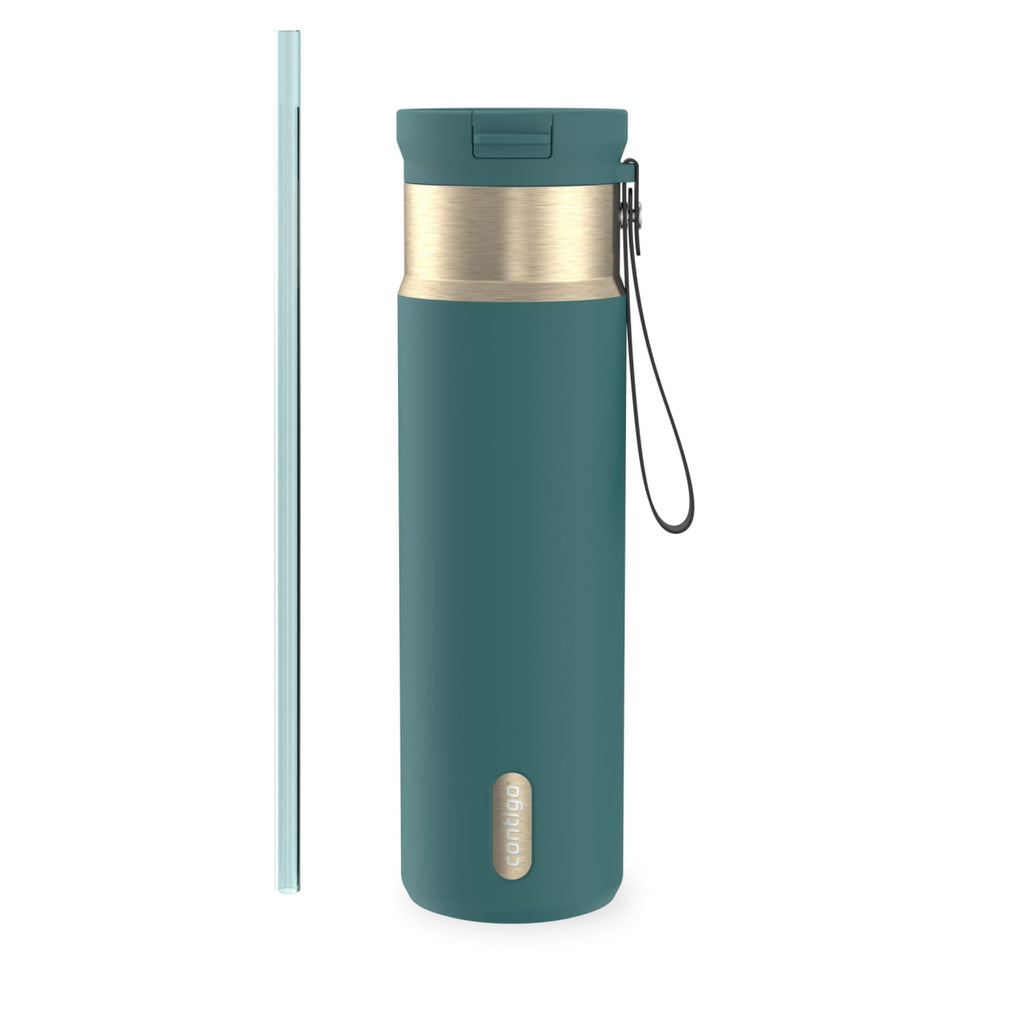 Contigo SnapSeal Leakproof Stainless Steel Reusable Water Bottle with Carrying Strap, Dark Blue/Bronze, 24 oz 6GVN