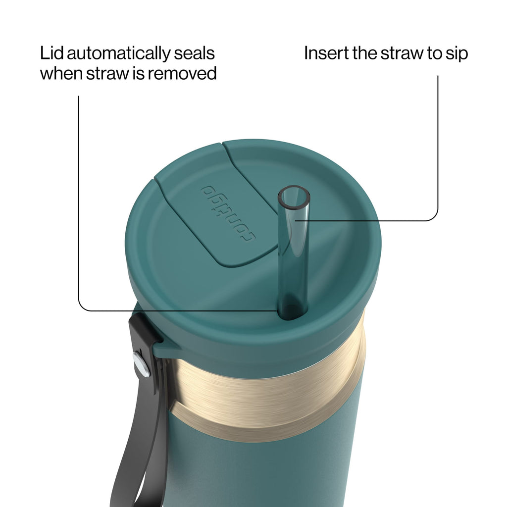 Contigo SnapSeal Leakproof Stainless Steel Reusable Water Bottle with Carrying Strap, Dark Blue/Bronze, 24 oz 6GVN