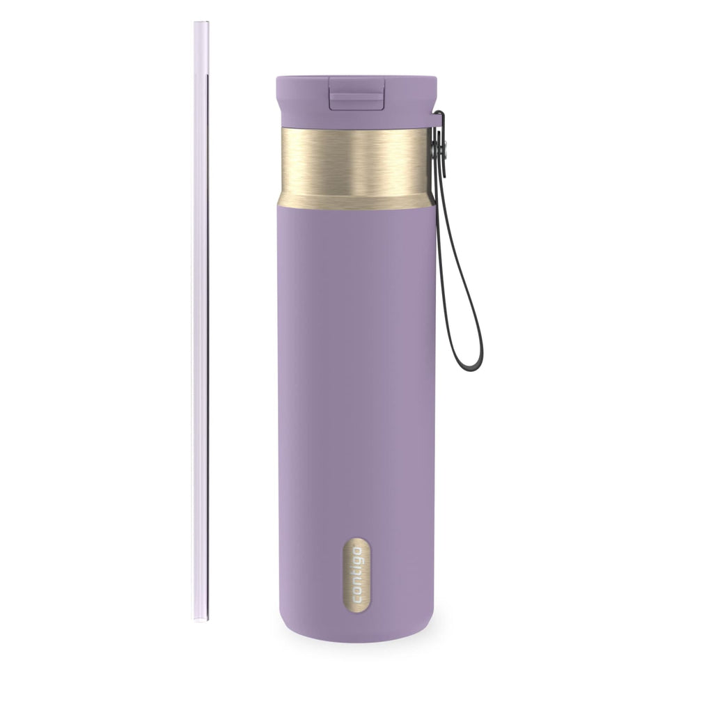 Contigo SnapSeal Leakproof Stainless Steel Reusable Water Bottle with Carrying Strap, Dark Blue/Bronze, 24 oz 6GVN