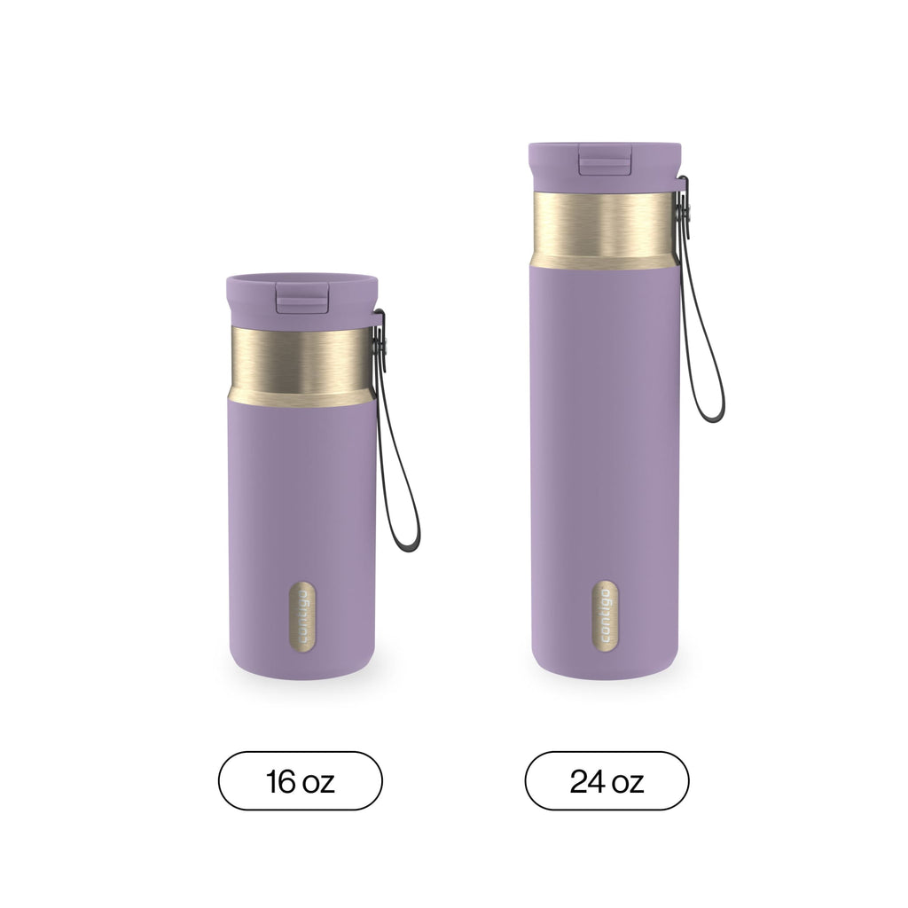 Contigo SnapSeal Leakproof Stainless Steel Reusable Water Bottle with Carrying Strap, Dark Blue/Bronze, 24 oz 6GVN