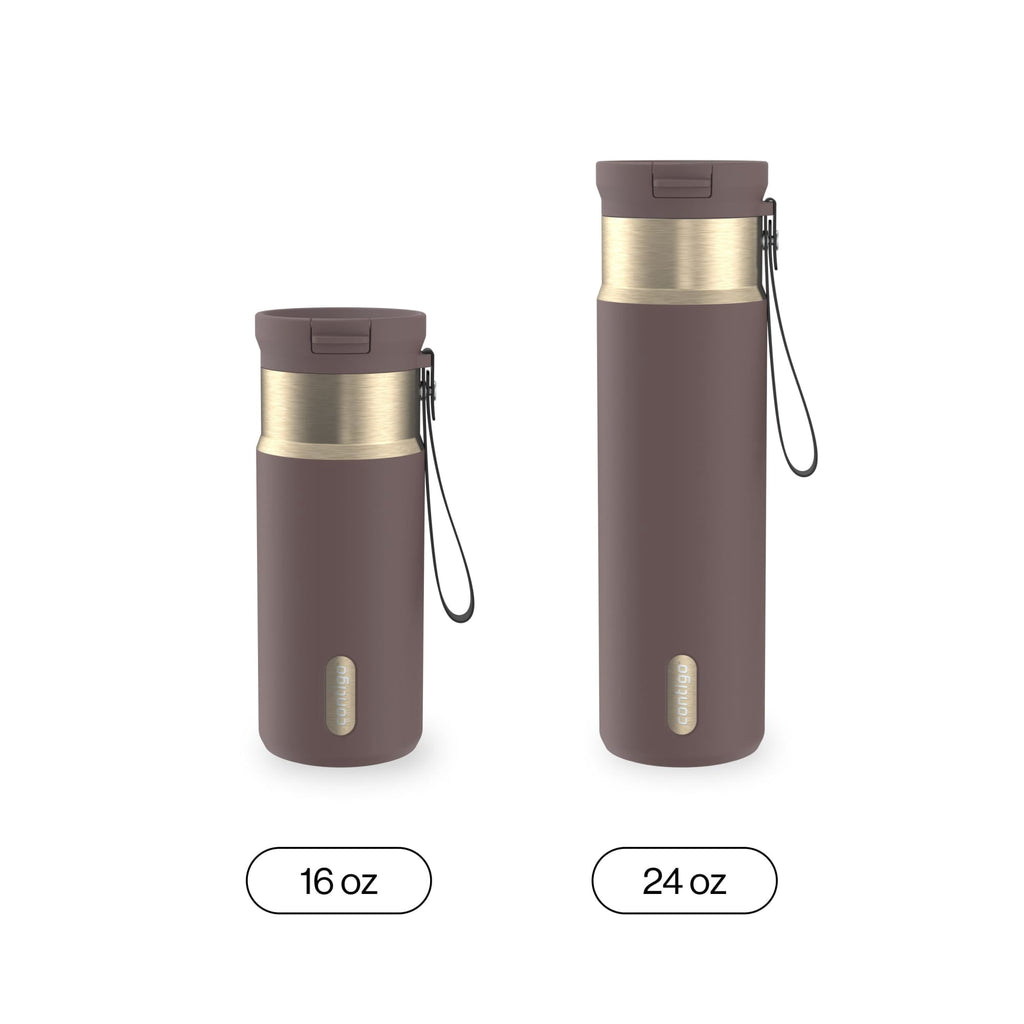 Contigo SnapSeal Leakproof Stainless Steel Reusable Water Bottle with Carrying Strap, Dark Blue/Bronze, 24 oz 6GVN