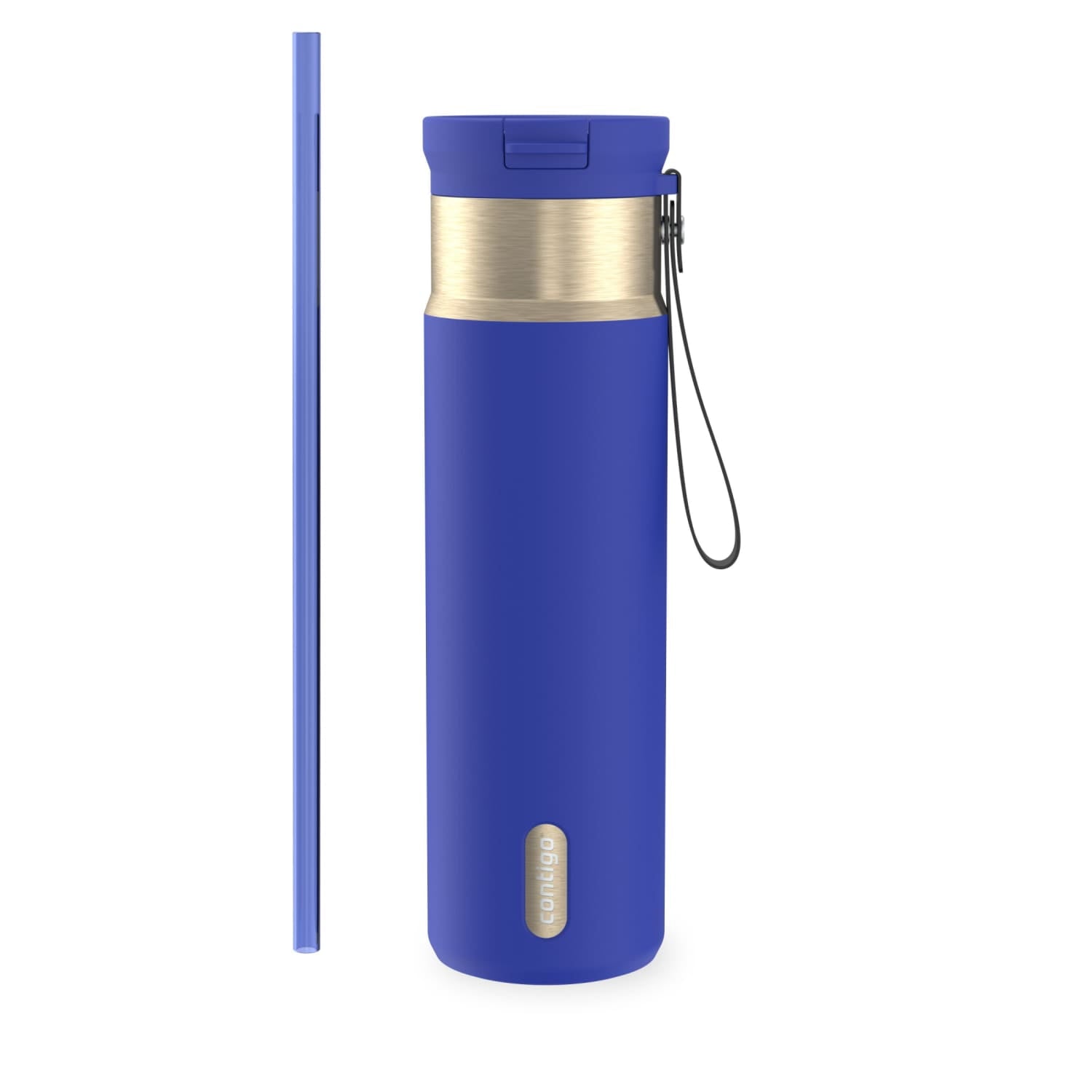 Contigo SnapSeal Leakproof Stainless Steel Reusable Water Bottle with Carrying Strap, Dark Blue/Bronze, 24 oz 6GVN