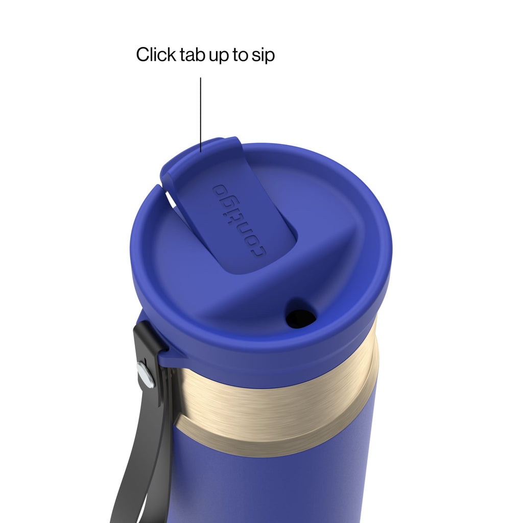 Contigo SnapSeal Leakproof Stainless Steel Reusable Water Bottle with Carrying Strap, Dark Blue/Bronze, 24 oz 6GVN
