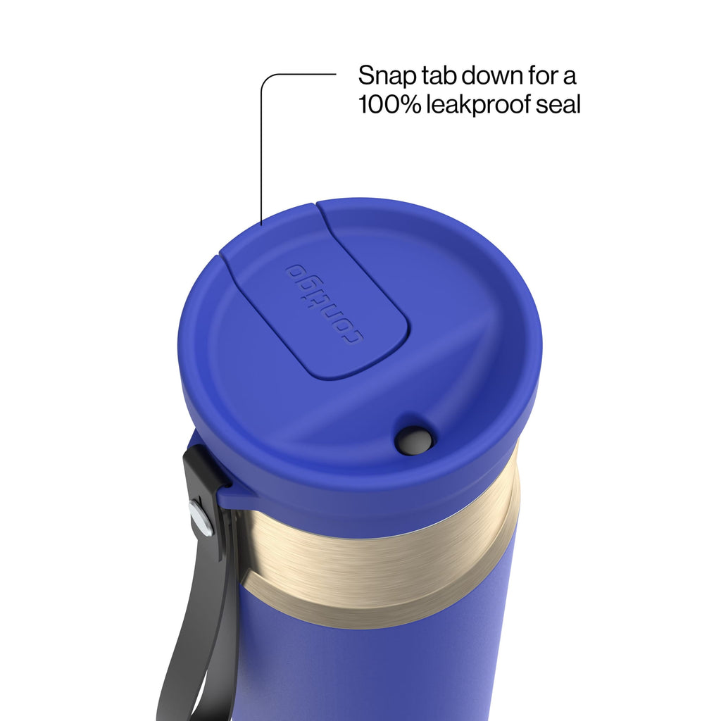 Contigo SnapSeal Leakproof Stainless Steel Reusable Water Bottle with Carrying Strap, Dark Blue/Bronze, 24 oz 6GVN