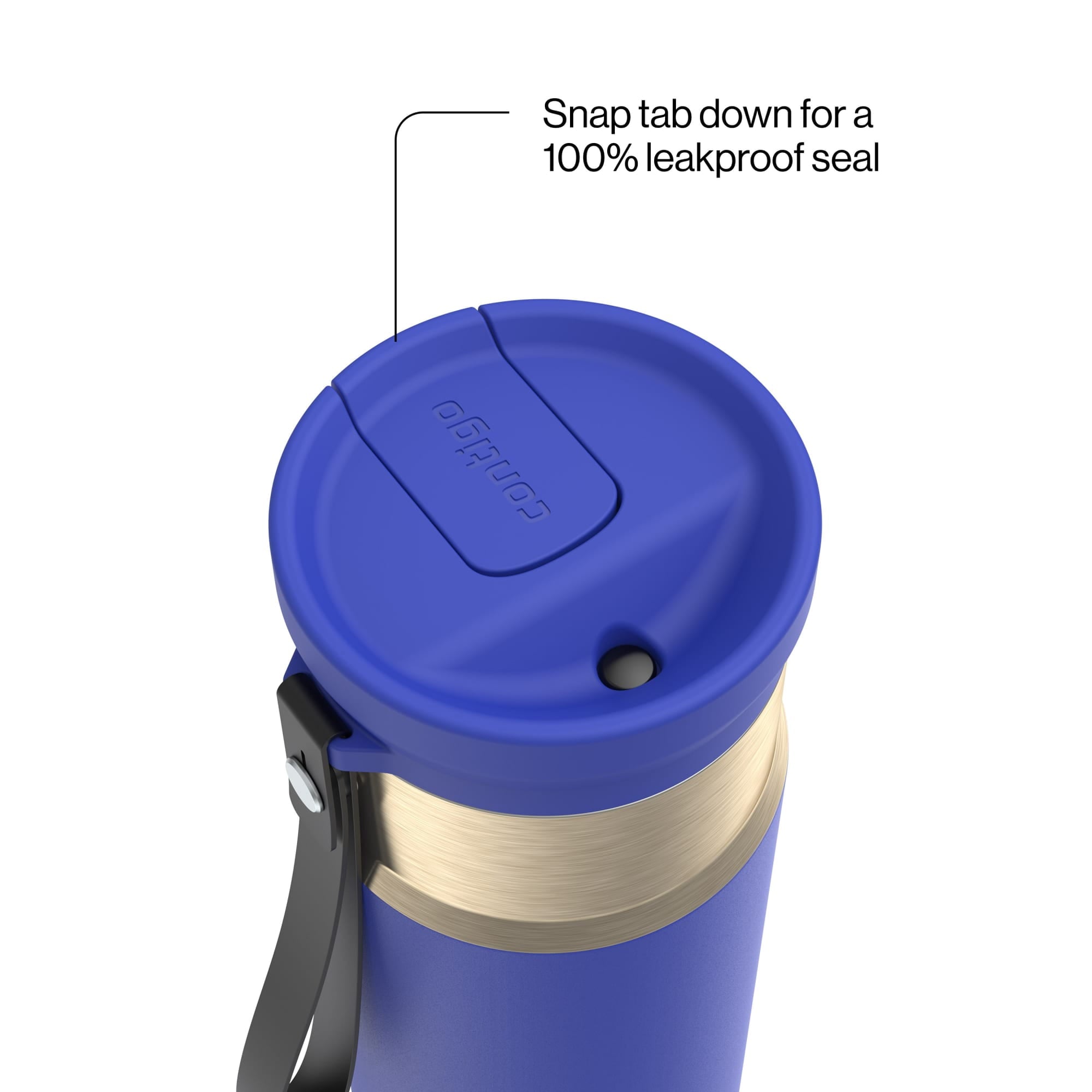 Contigo SnapSeal Leakproof Stainless Steel Reusable Water Bottle with Carrying Strap, Dark Blue/Bronze, 24 oz 6GVN
