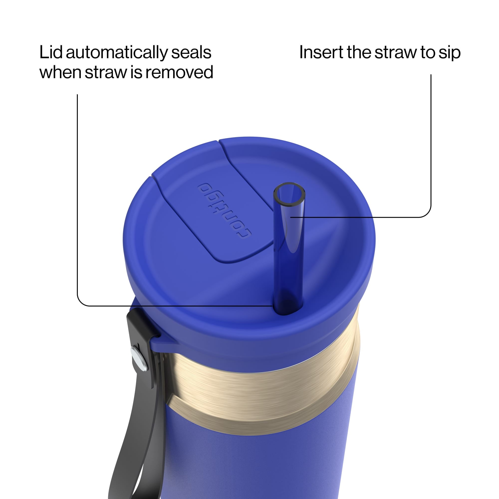 Contigo SnapSeal Leakproof Stainless Steel Reusable Water Bottle with Carrying Strap, Dark Blue/Bronze, 24 oz 6GVN