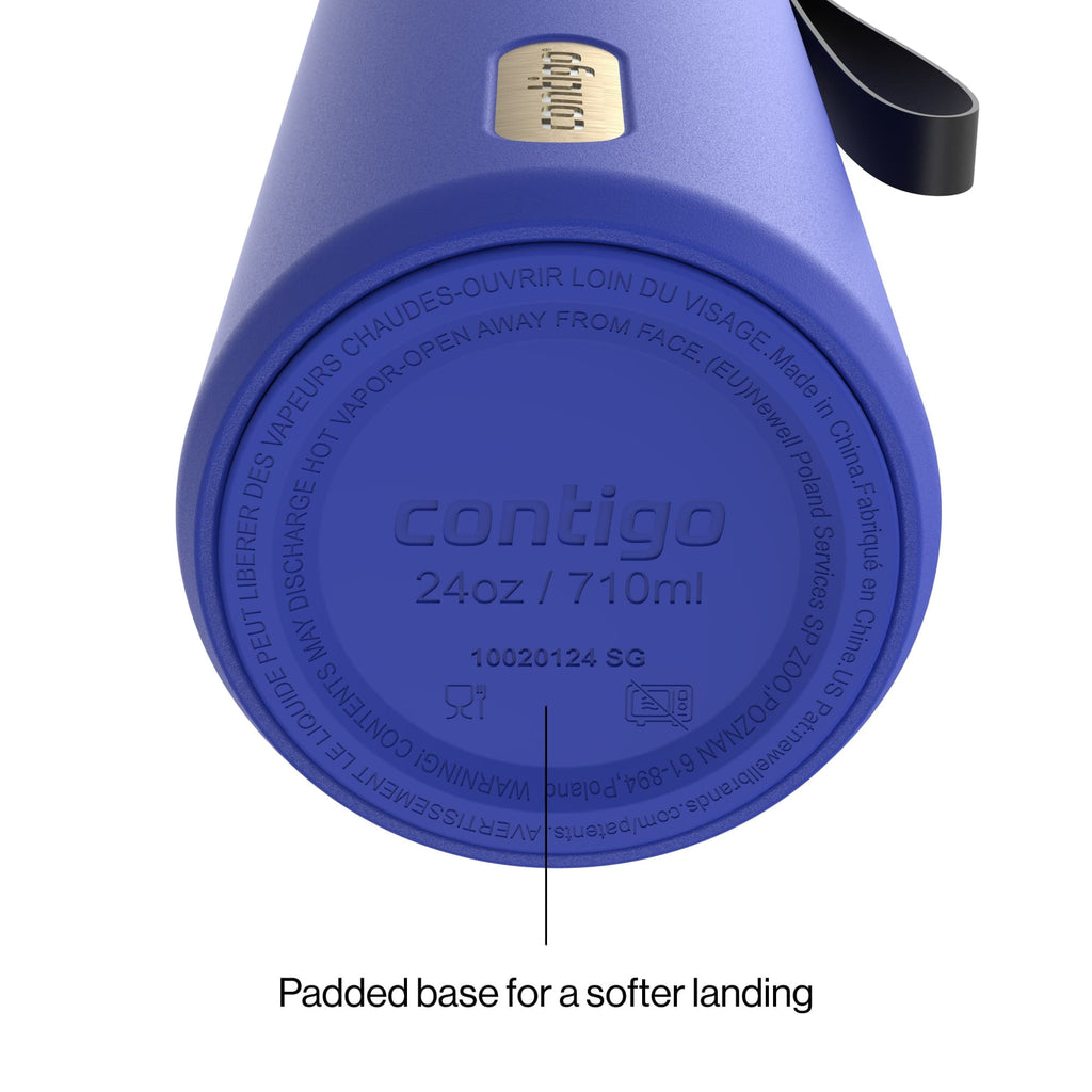Contigo SnapSeal Leakproof Stainless Steel Reusable Water Bottle with Carrying Strap, Dark Blue/Bronze, 24 oz 6GVN