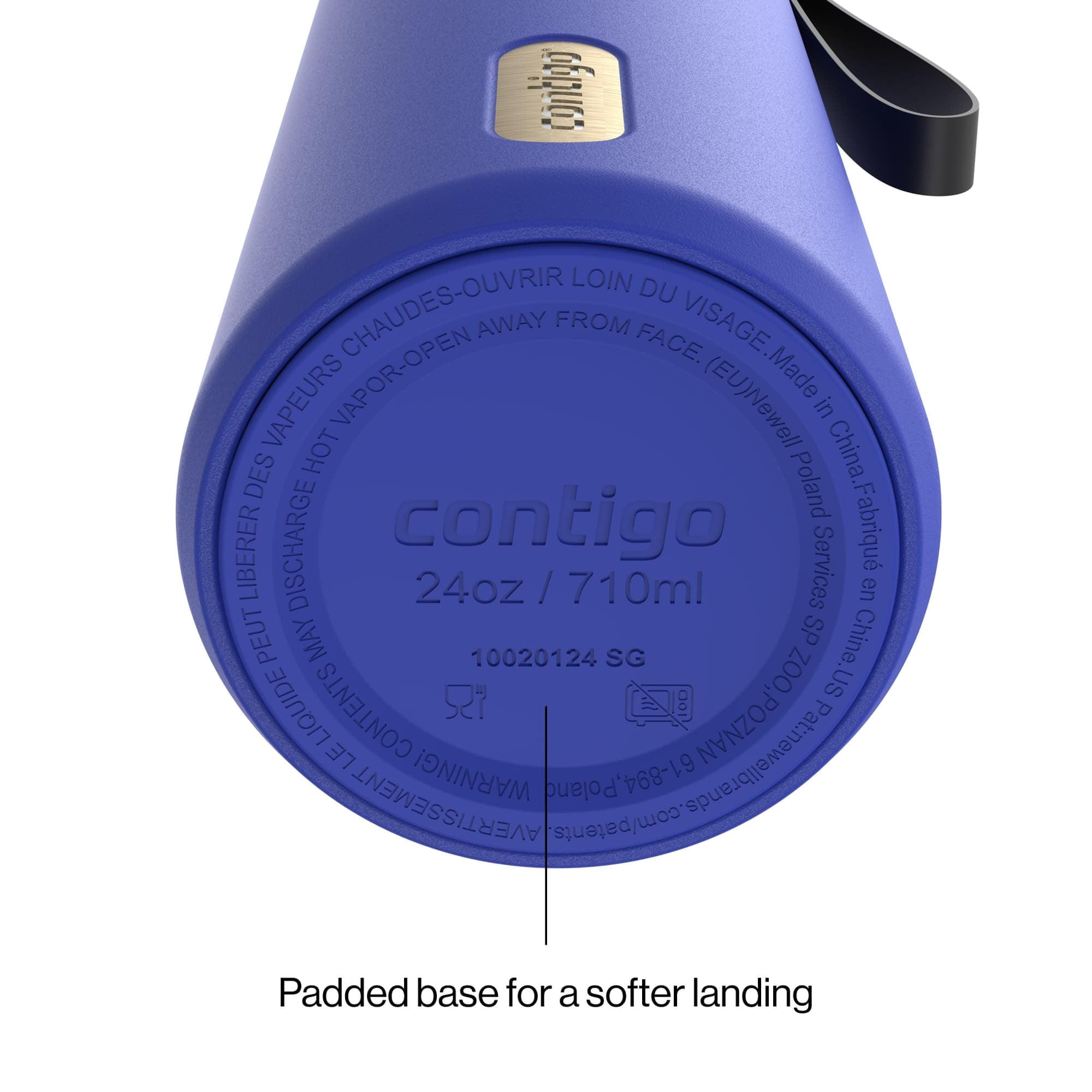 Contigo SnapSeal Leakproof Stainless Steel Reusable Water Bottle with Carrying Strap, Dark Blue/Bronze, 24 oz 6GVN