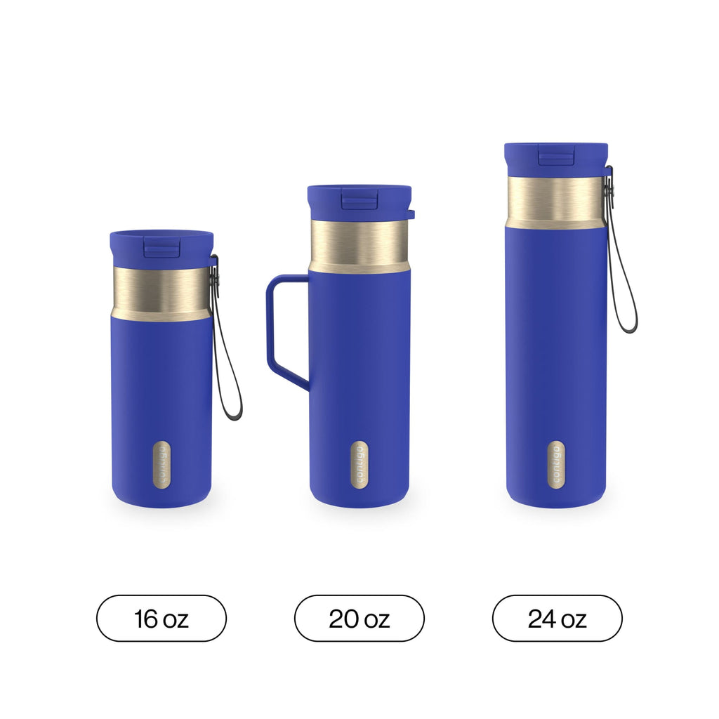 Contigo SnapSeal Leakproof Stainless Steel Reusable Water Bottle with Carrying Strap, Dark Blue/Bronze, 24 oz 6GVN
