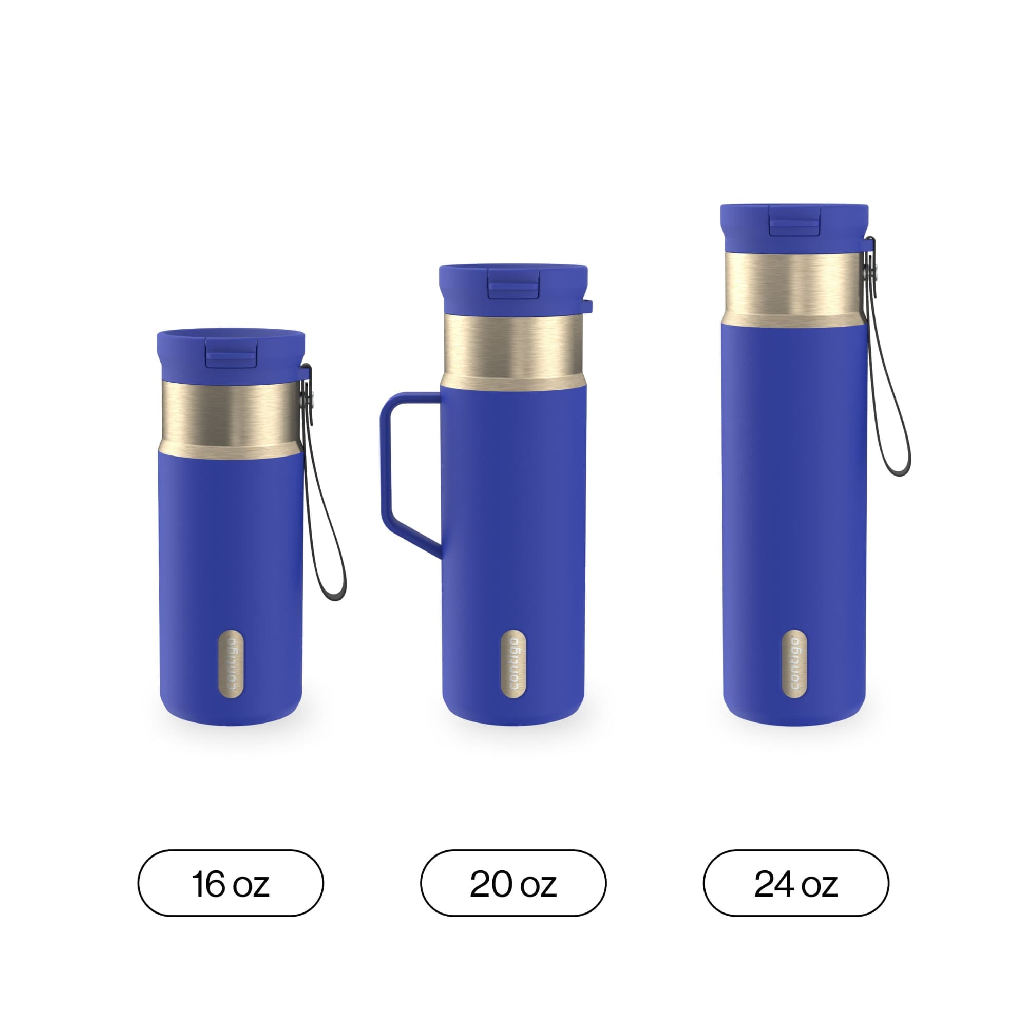 Contigo SnapSeal Leakproof Stainless Steel Reusable Water Bottle with Carrying Strap, Dark Blue/Bronze, 24 oz 6GVN