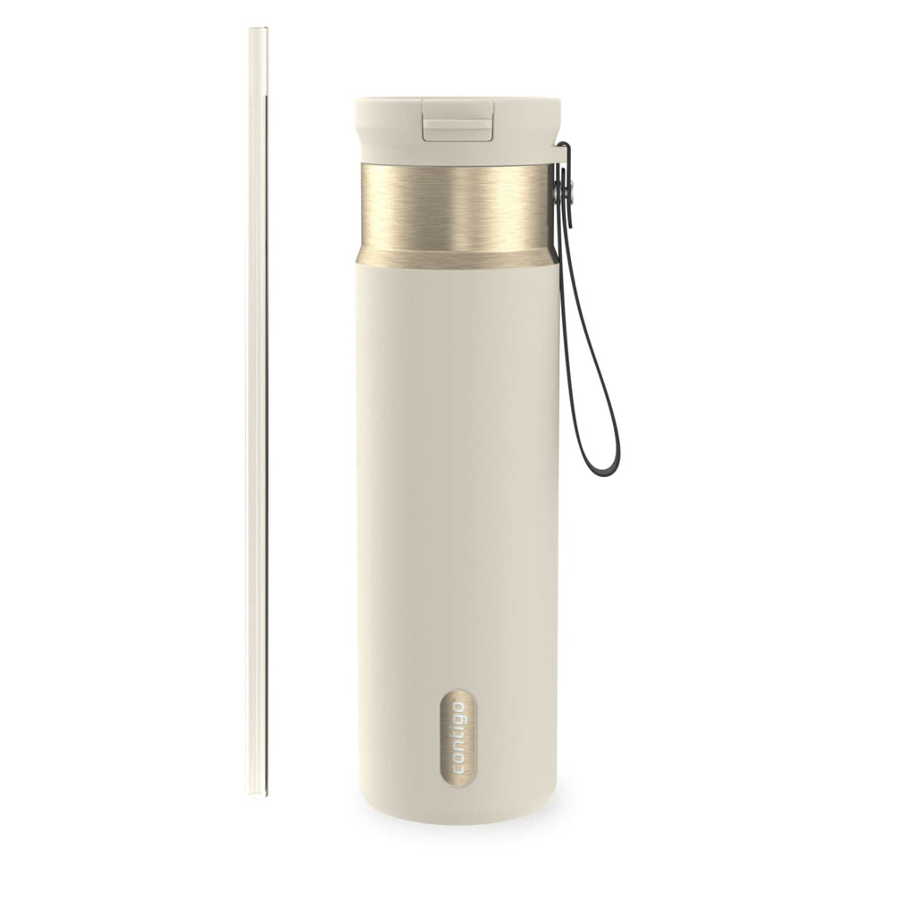 Contigo SnapSeal Leakproof Stainless Steel Reusable Water Bottle with Carrying Strap, Dark Blue/Bronze, 24 oz 6GVN