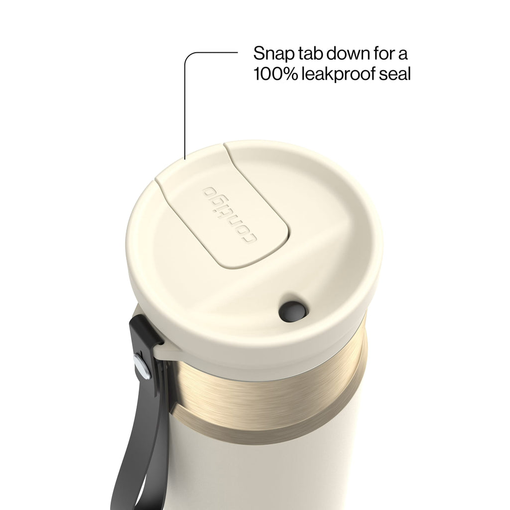 Contigo SnapSeal Leakproof Stainless Steel Reusable Water Bottle with Carrying Strap, Dark Blue/Bronze, 24 oz 6GVN