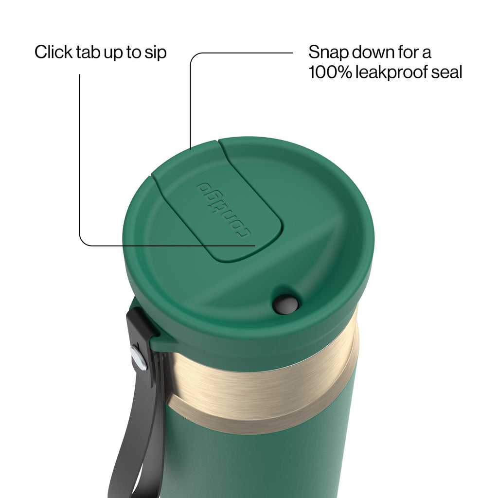 Contigo SnapSeal Leakproof Stainless Steel Reusable Water Bottle with Carrying Strap, Dark Blue/Bronze, 24 oz 6GVN