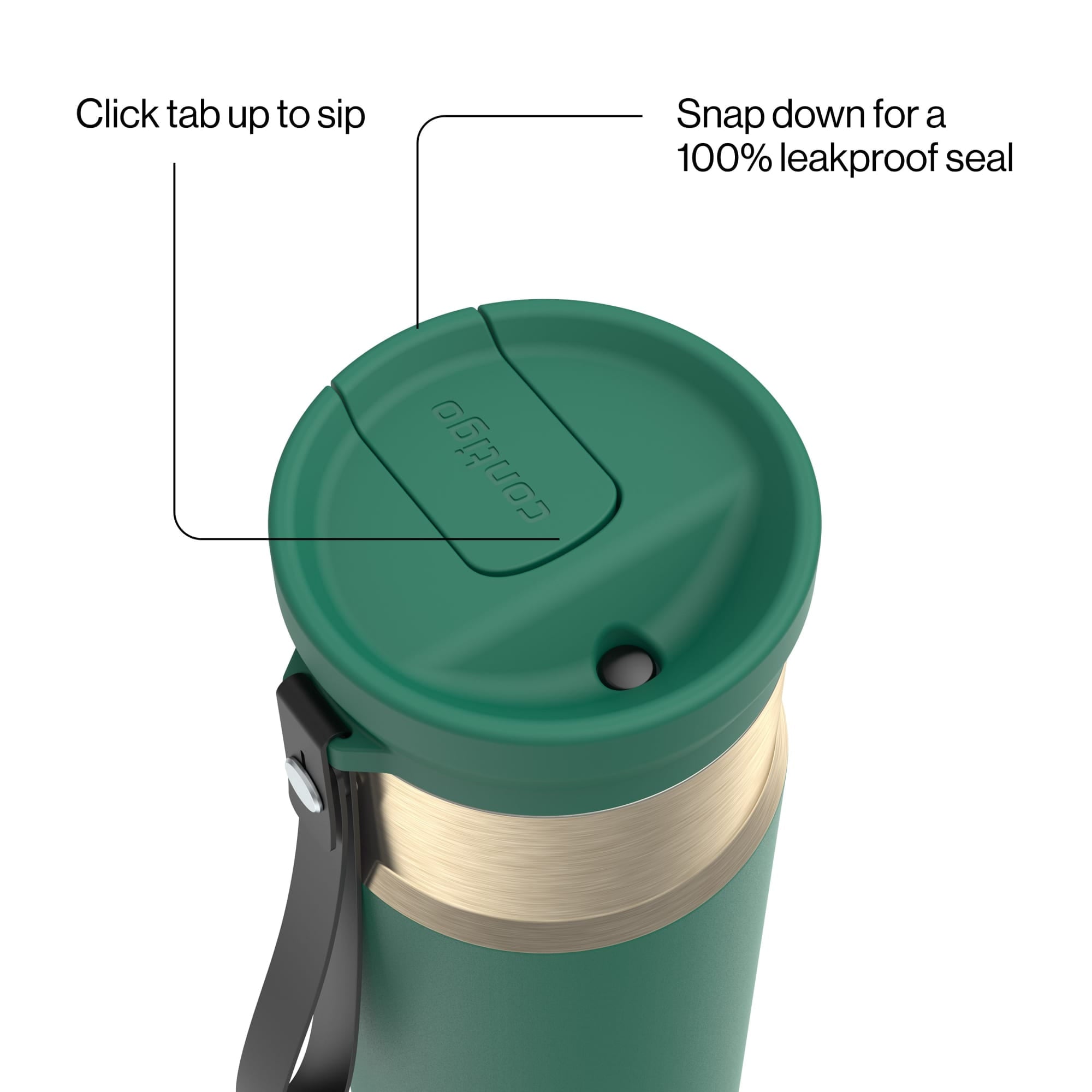 Contigo SnapSeal Leakproof Stainless Steel Reusable Water Bottle with Carrying Strap, Dark Blue/Bronze, 24 oz 6GVN