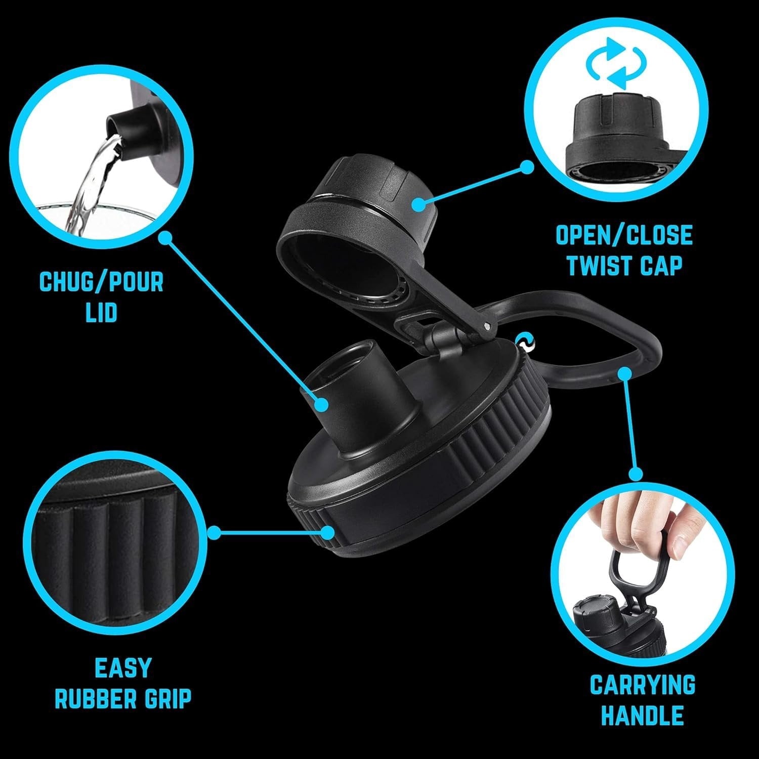 Hydraflow Wide Mouth Spout Twist Chug Nalgene Replacement Lid | Compatible with Nalgene 32 oz Wide Mouth Lid, Hydroflask &amp; Many  Top Water Bottle Brands Sizes 12 16 18 20 32 40 64 Oz 3YJV