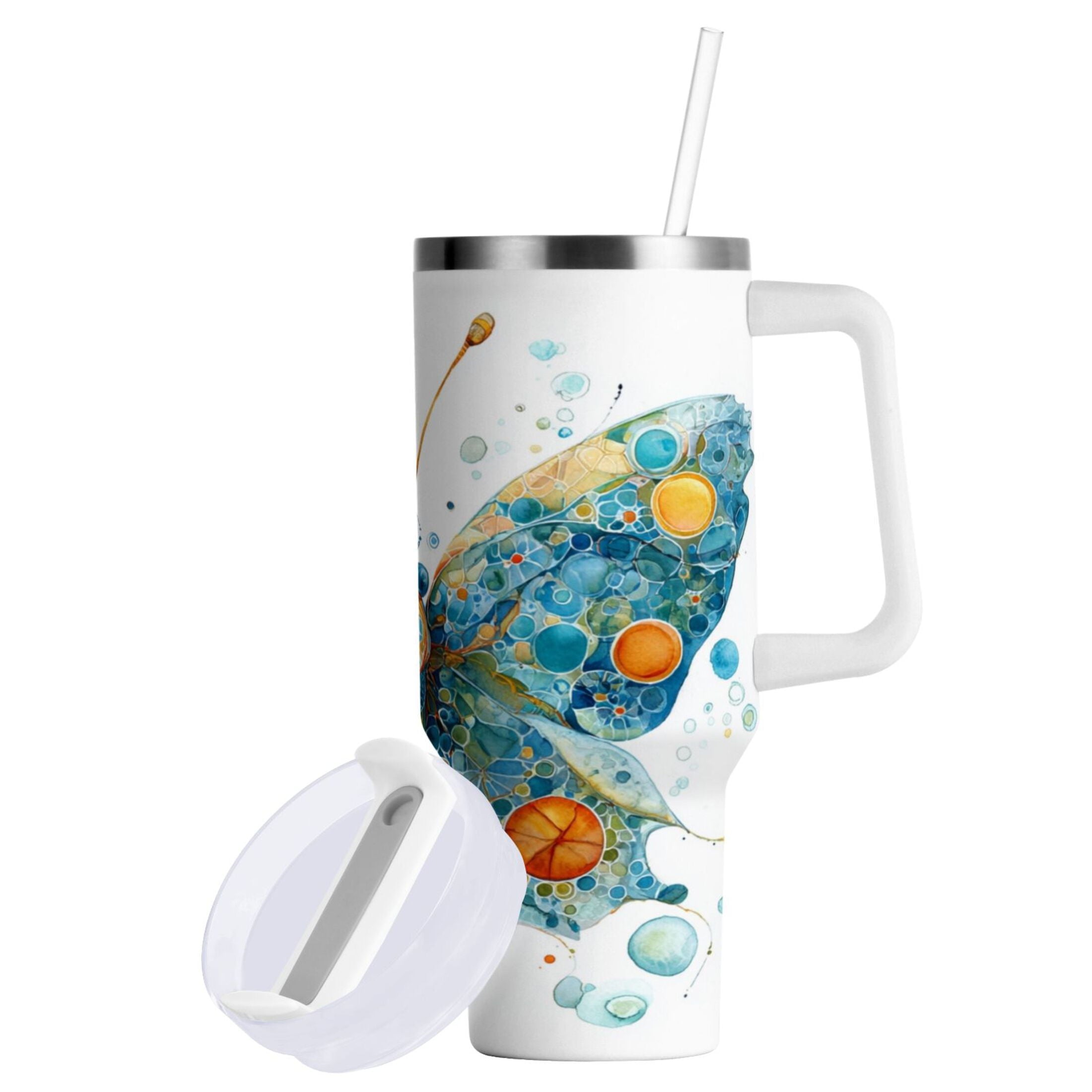 40 oz Insulated Stainless Steel Tumbler Double Wall Stainless Steel Tumbler with 2-Way Drinking Intricately Butterfly ODVB