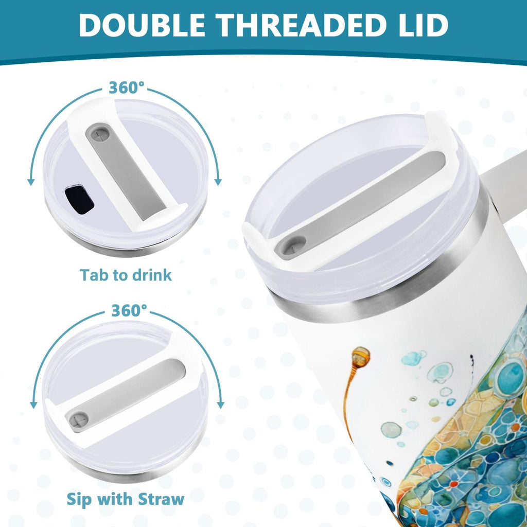 40 oz Insulated Stainless Steel Tumbler Double Wall Stainless Steel Tumbler with 2-Way Drinking Intricately Butterfly ODVB
