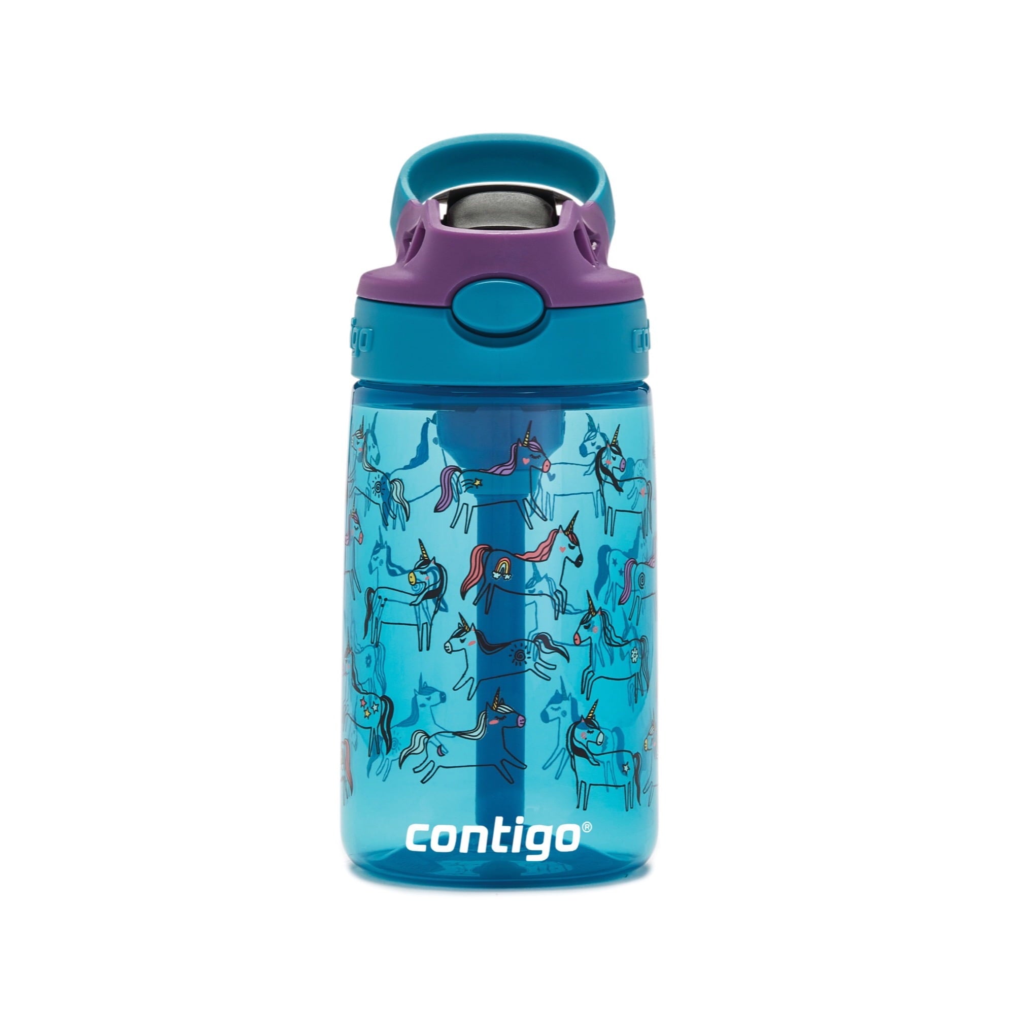 Contigo Kids AUTOSPOUT Straw Water Bottle with Easy-Clean Lid, 14 oz., Juniper Unicorns P7L4