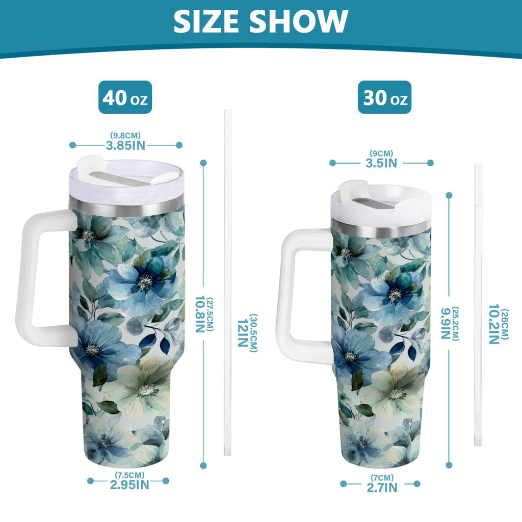 30 oz Insulated Stainless Steel Tumbler Double Wall Stainless Steel Tumbler with 2-Way Drinking Blue and Green Flowers L8T4