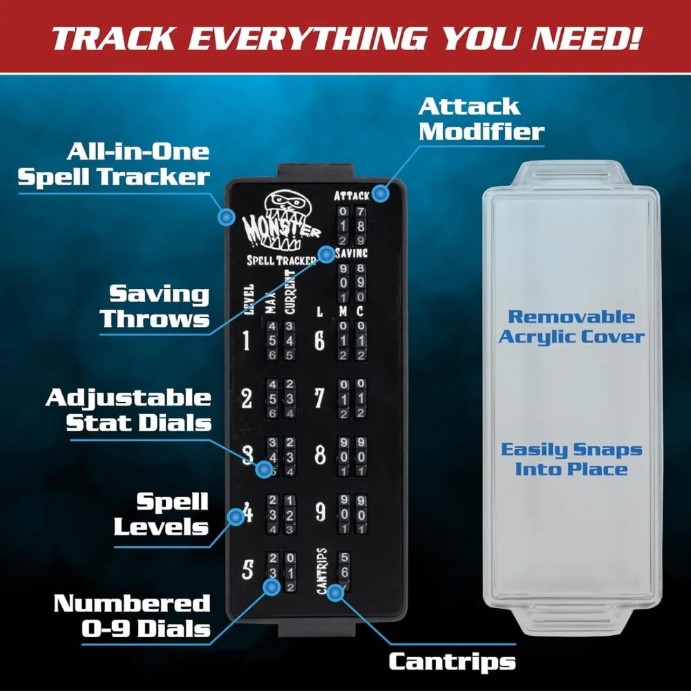 Ultimate RPG Spell Tracker for DND- Easily Keep Track of All Magic Stats, Levels, Modifiers Easily w Adjustable Place-Locking Dials &amp; Protective Cover- Compatible w Dungeons Dragons 5e Tabletop Games 3QPS