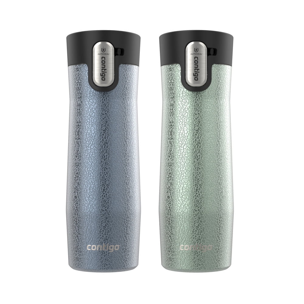 Contigo AUTOSEAL West Loop Vacuum-Insulated Stainless Steel Travel Mug with Easy-Clean Lid, 20 oz, Crystal Lakeside &amp; Crystal Agave, 2-Pack NW9J