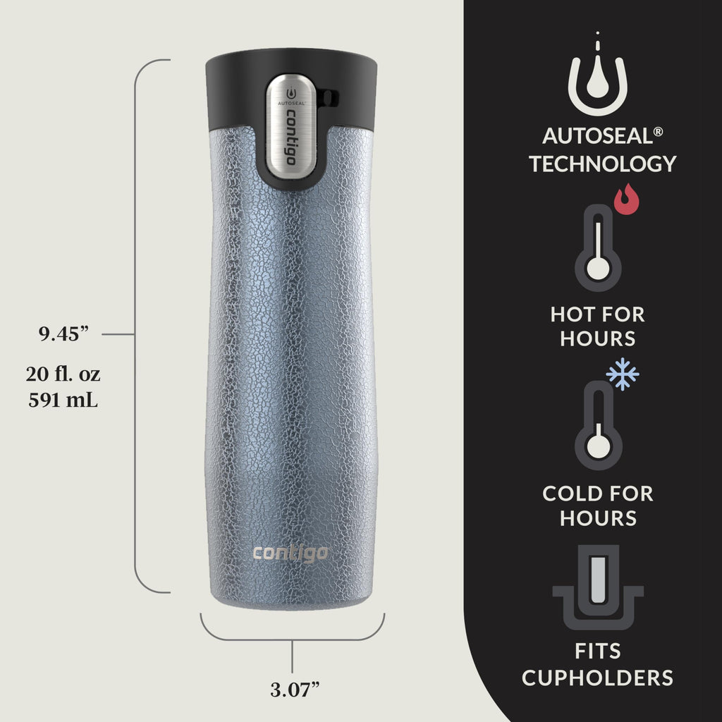 Contigo AUTOSEAL West Loop Vacuum-Insulated Stainless Steel Travel Mug with Easy-Clean Lid, 20 oz, Crystal Lakeside &amp; Crystal Agave, 2-Pack NW9J