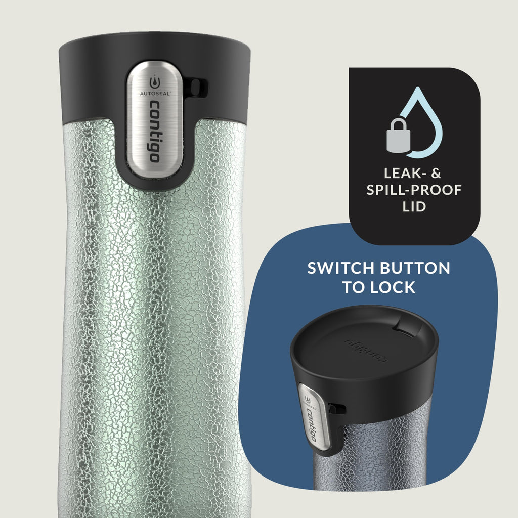 Contigo AUTOSEAL West Loop Vacuum-Insulated Stainless Steel Travel Mug with Easy-Clean Lid, 20 oz, Crystal Lakeside &amp; Crystal Agave, 2-Pack NW9J