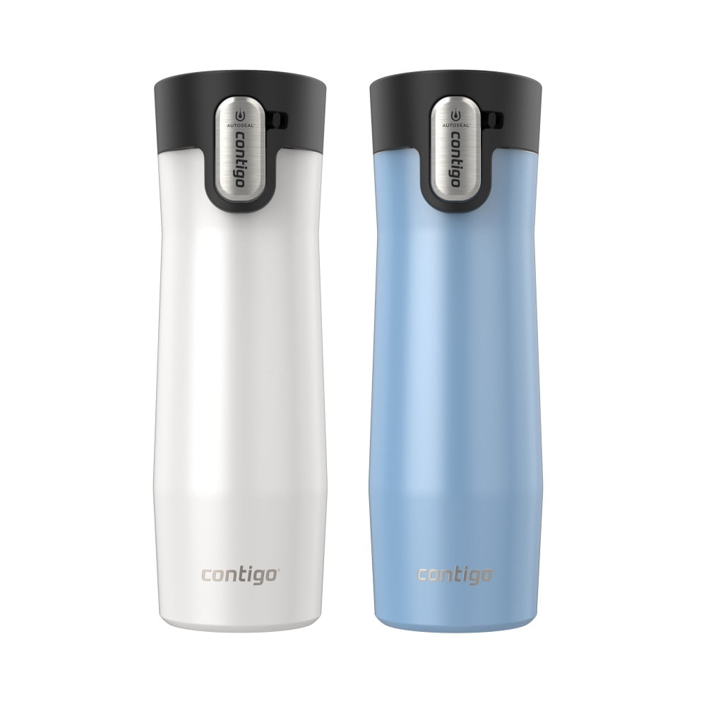 Contigo AUTOSEAL West Loop Vacuum-Insulated Stainless Steel Travel Mug with Easy-Clean Lid, 20 oz, Crystal Lakeside &amp; Crystal Agave, 2-Pack NW9J