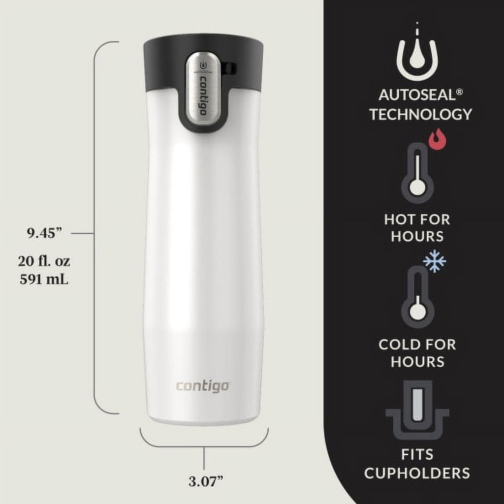 Contigo AUTOSEAL West Loop Vacuum-Insulated Stainless Steel Travel Mug with Easy-Clean Lid, 20 oz, Crystal Lakeside &amp; Crystal Agave, 2-Pack NW9J