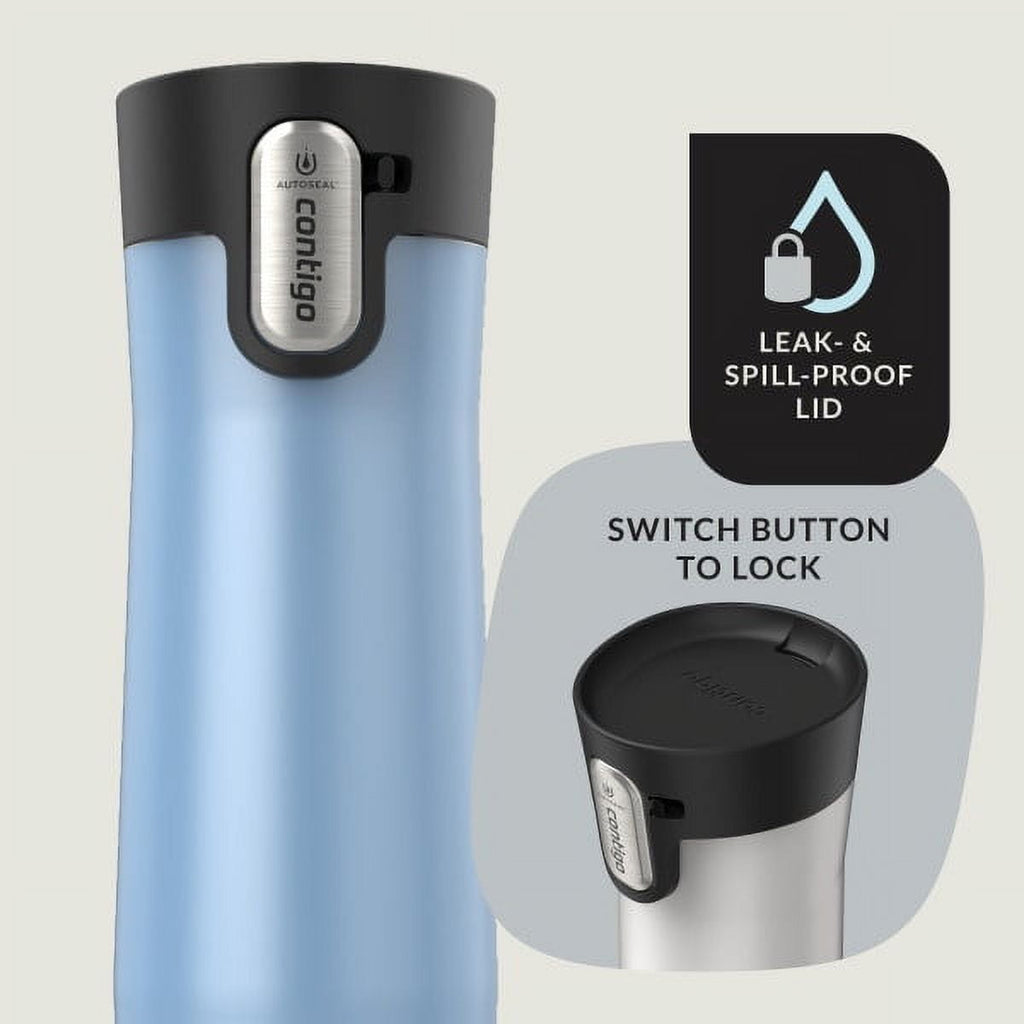 Contigo AUTOSEAL West Loop Vacuum-Insulated Stainless Steel Travel Mug with Easy-Clean Lid, 20 oz, Crystal Lakeside &amp; Crystal Agave, 2-Pack NW9J