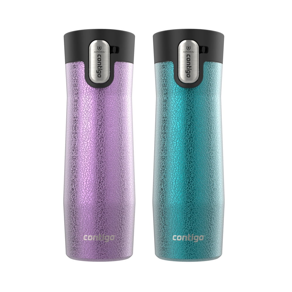 Contigo AUTOSEAL West Loop Vacuum-Insulated Stainless Steel Travel Mug with Easy-Clean Lid, 20 oz, Crystal Lakeside &amp; Crystal Agave, 2-Pack NW9J