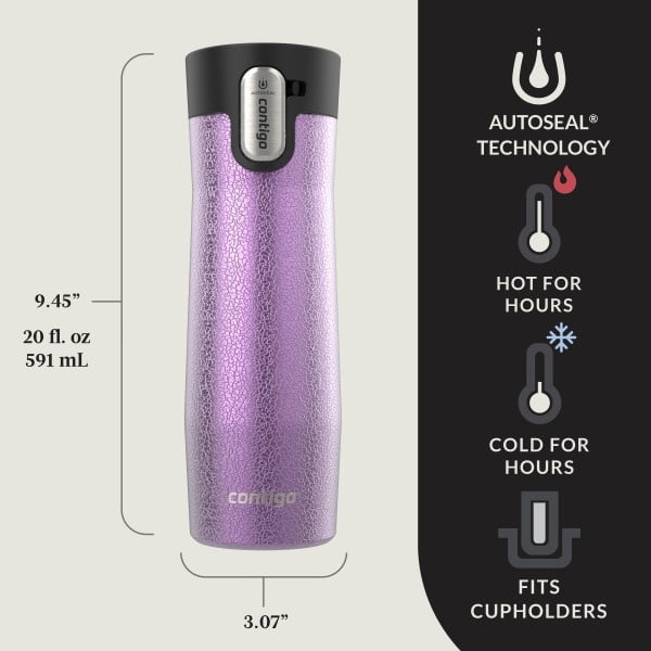 Contigo AUTOSEAL West Loop Vacuum-Insulated Stainless Steel Travel Mug with Easy-Clean Lid, 20 oz, Crystal Lakeside &amp; Crystal Agave, 2-Pack NW9J