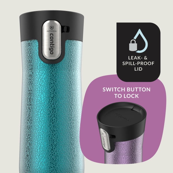 Contigo AUTOSEAL West Loop Vacuum-Insulated Stainless Steel Travel Mug with Easy-Clean Lid, 20 oz, Crystal Lakeside &amp; Crystal Agave, 2-Pack NW9J