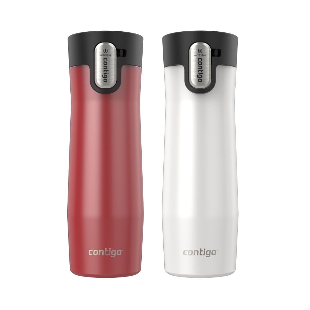 Contigo AUTOSEAL West Loop Vacuum-Insulated Stainless Steel Travel Mug with Easy-Clean Lid, 20 oz, Crystal Lakeside &amp; Crystal Agave, 2-Pack NW9J