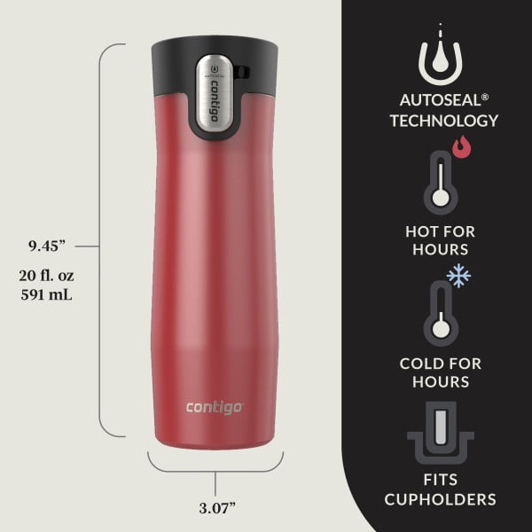 Contigo AUTOSEAL West Loop Vacuum-Insulated Stainless Steel Travel Mug with Easy-Clean Lid, 20 oz, Crystal Lakeside &amp; Crystal Agave, 2-Pack NW9J