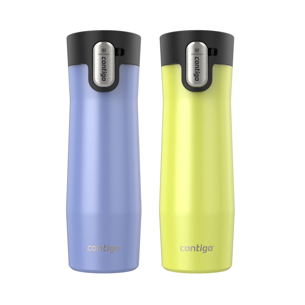 Contigo AUTOSEAL West Loop Vacuum-Insulated Stainless Steel Travel Mug with Easy-Clean Lid, 20 oz, Crystal Lakeside &amp; Crystal Agave, 2-Pack NW9J