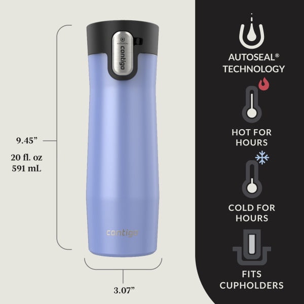 Contigo AUTOSEAL West Loop Vacuum-Insulated Stainless Steel Travel Mug with Easy-Clean Lid, 20 oz, Crystal Lakeside &amp; Crystal Agave, 2-Pack NW9J