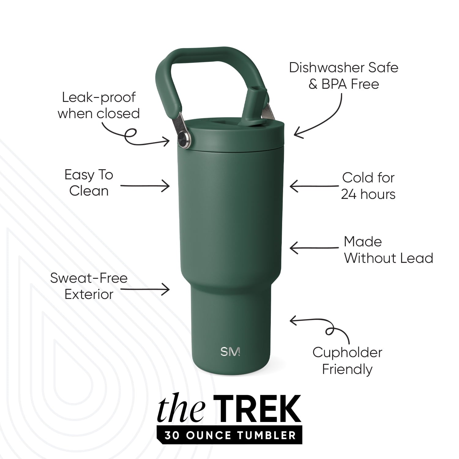 Simple Modern 30 fl oz Insulated Stainless Steel Trek Pivot Tumbler with Straw Lid and Top Handle|Forest 2GOM
