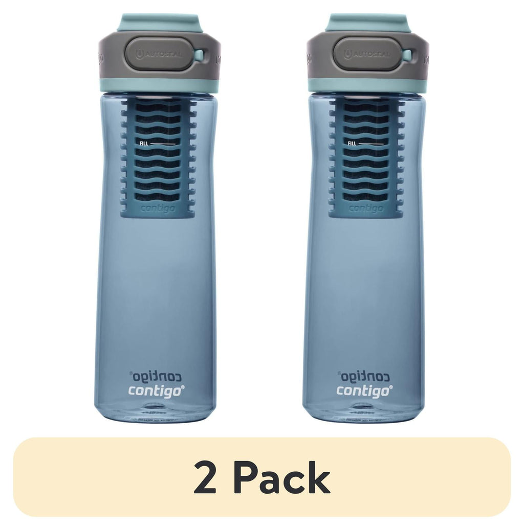 (2 pack) Contigo Clybourn Plastic FreeFlow Filter Water Bottle with AUTOSEAL Lid 24 oz., Dark Ice, with Replacable Filter KBT7