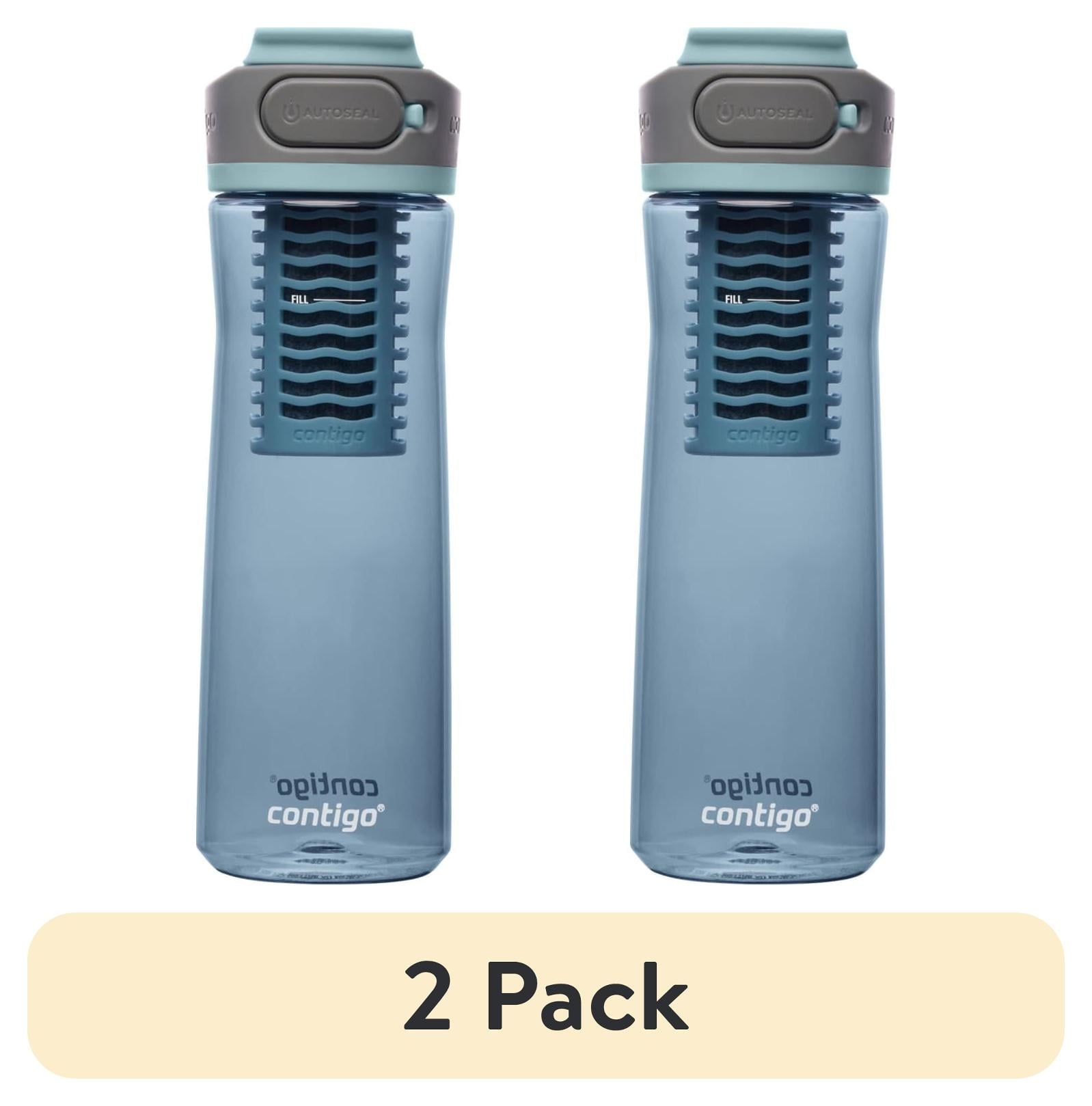(2 pack) Contigo Clybourn Plastic FreeFlow Filter Water Bottle with AUTOSEAL Lid 24 oz., Dark Ice, with Replacable Filter KBT7
