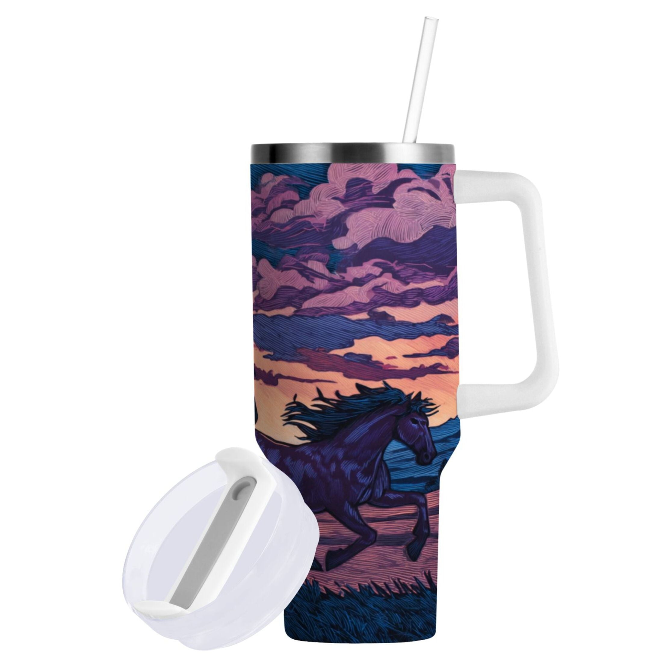 40 oz Insulated Stainless Steel Tumbler Double Wall Stainless Steel Tumbler with 2-Way Drinking Wild Horses Running OF1C