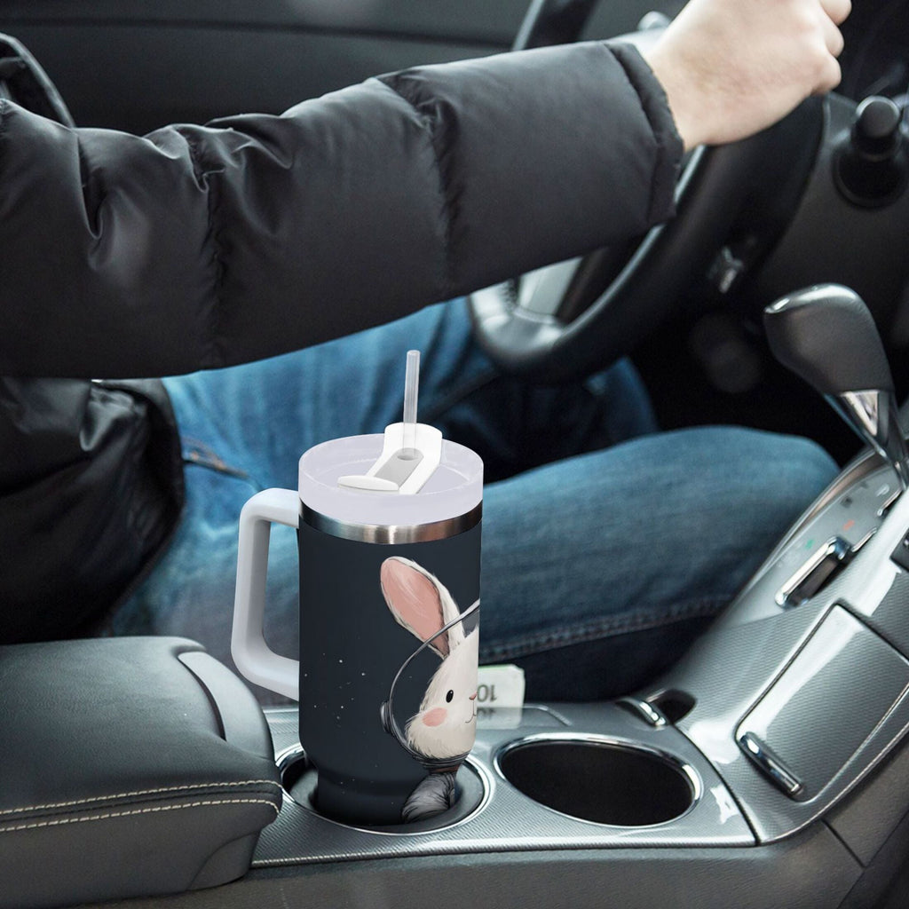 40 oz Insulated Stainless Steel Tumbler Double Wall Stainless Steel Tumbler with 2-Way Drinking Rabbit in A Space MKE4