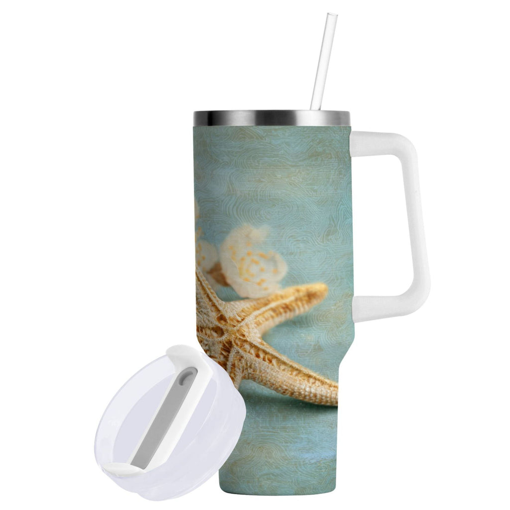 30 oz Insulated Stainless Steel Tumbler Double Wall Stainless Steel Tumbler with 2-Way Drinking Starfish with Flowers XGYH