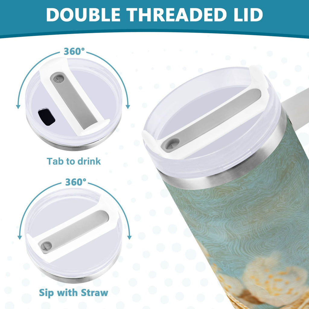 30 oz Insulated Stainless Steel Tumbler Double Wall Stainless Steel Tumbler with 2-Way Drinking Starfish with Flowers XGYH