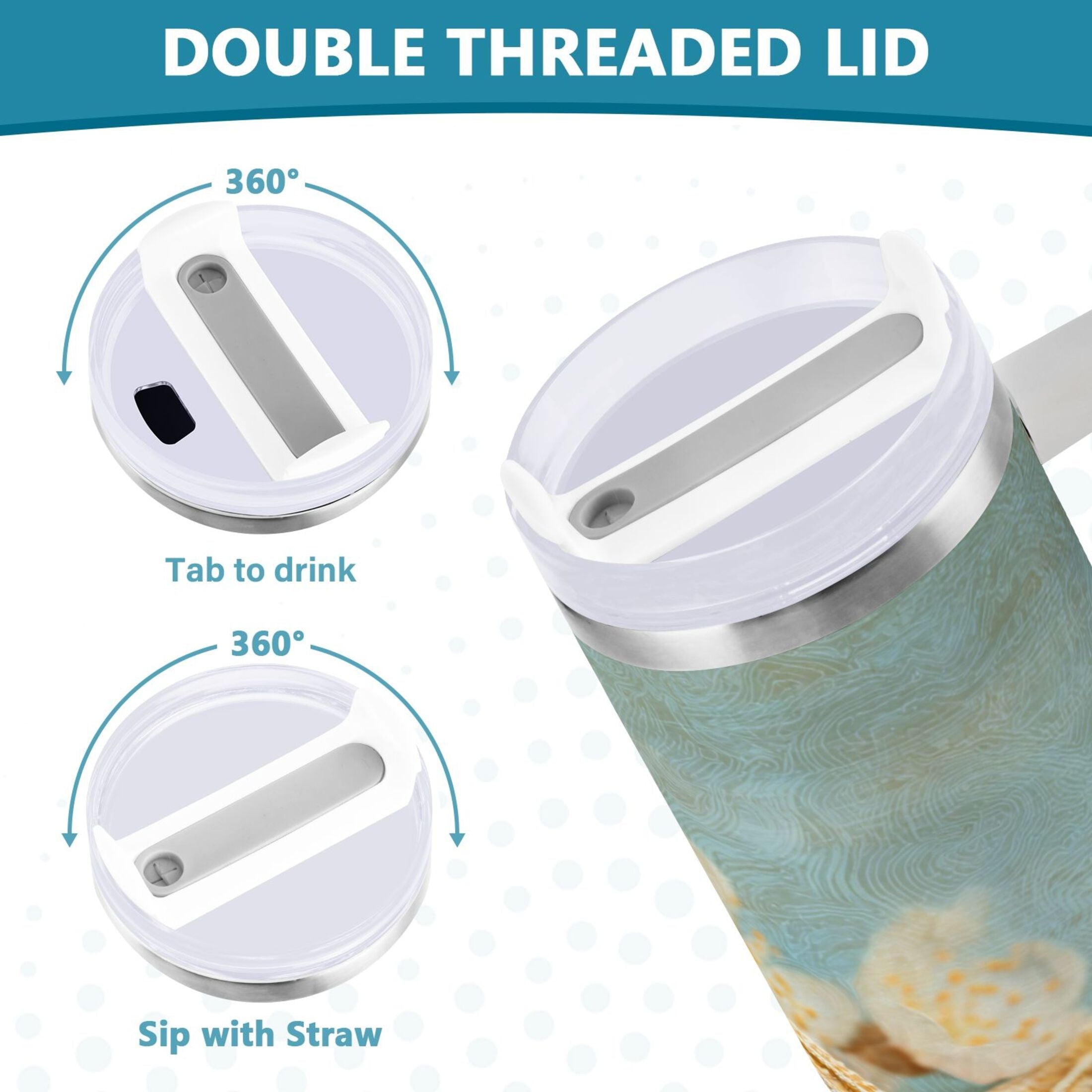 30 oz Insulated Stainless Steel Tumbler Double Wall Stainless Steel Tumbler with 2-Way Drinking Starfish with Flowers XGYH