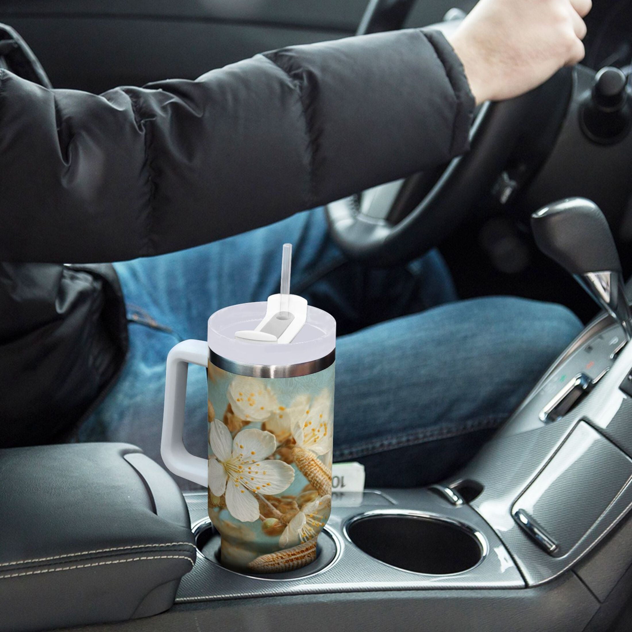 30 oz Insulated Stainless Steel Tumbler Double Wall Stainless Steel Tumbler with 2-Way Drinking Starfish with Flowers XGYH