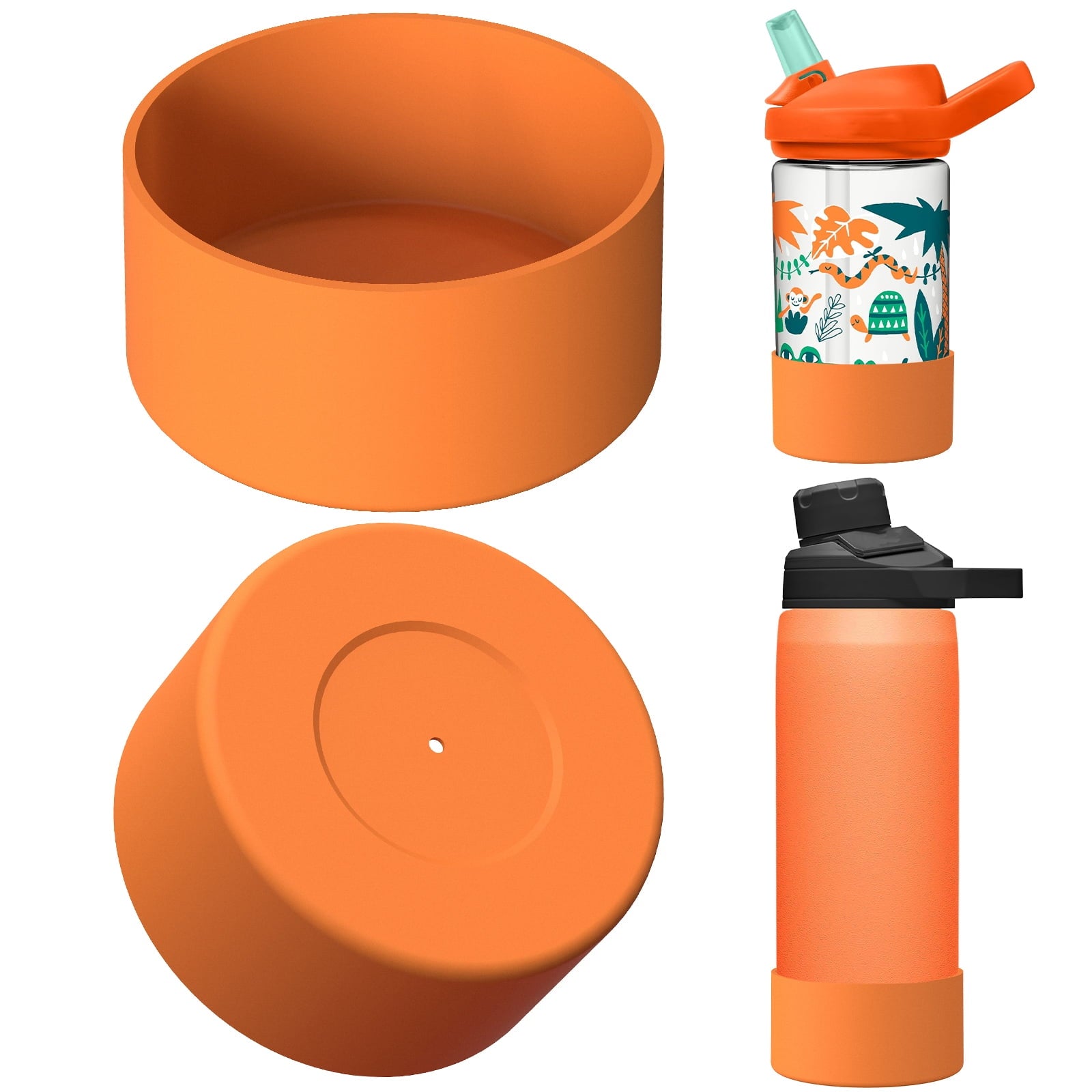 Linkidea 2 Pack Water Bottle Boot Compatible with CamelBak Eddy+20oz/25oz, Chute Mag 20oz/25oz, Carry Cap, Silicone Anti-Slip Bottle Bottom Bumper Protector (Orange) QUIX